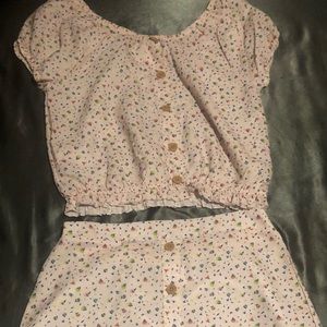 pink skirt and shirt with floral print skirt and top !